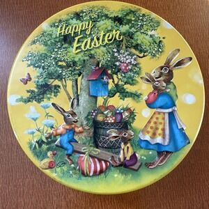 Happy Easter Tin box Rabbit Family Raised 3-D Picture Lid Windel Tin